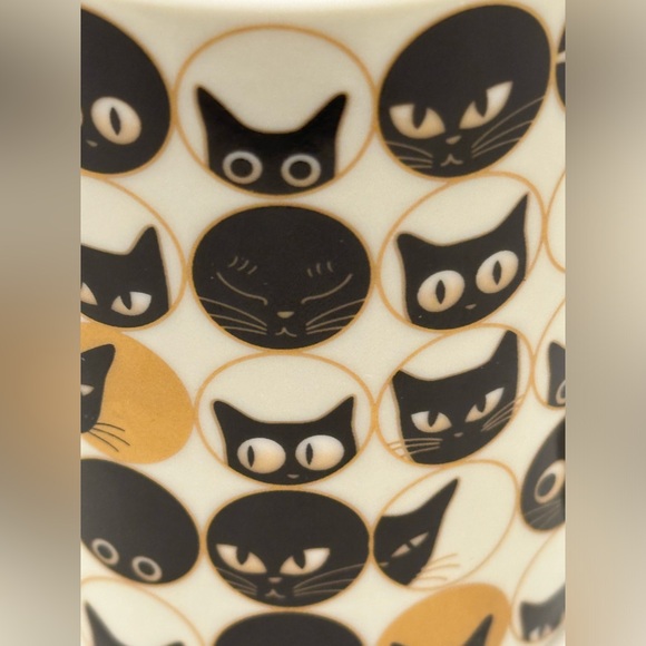 Jewel Brand Ceramic Black Cat Eyes Coffee Tea Mug Made In Japan Feline Faces Whi - Picture 7 of 7